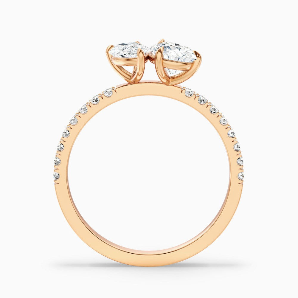 Toi et Moi Double Pear Cut Pavé Engagement Ring in Solid Gold⁠