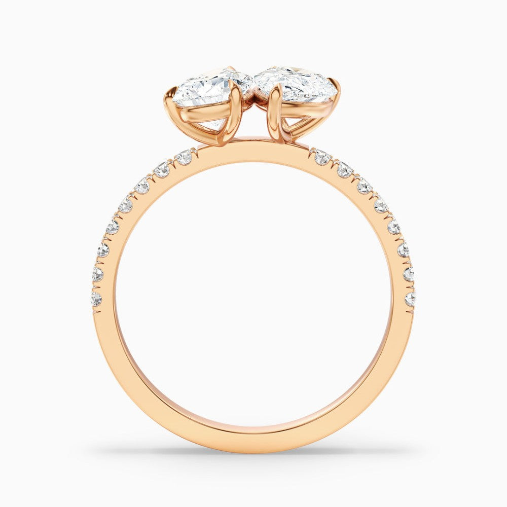 Toi et Moi Double Pear Cut Pavé Engagement Ring in Solid Gold⁠