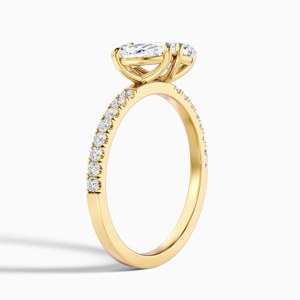 Toi et Moi Double Pear Cut Pavé Engagement Ring in Solid Gold⁠