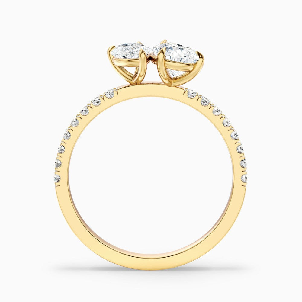 Toi et Moi Double Pear Cut Pavé Engagement Ring in Solid Gold⁠