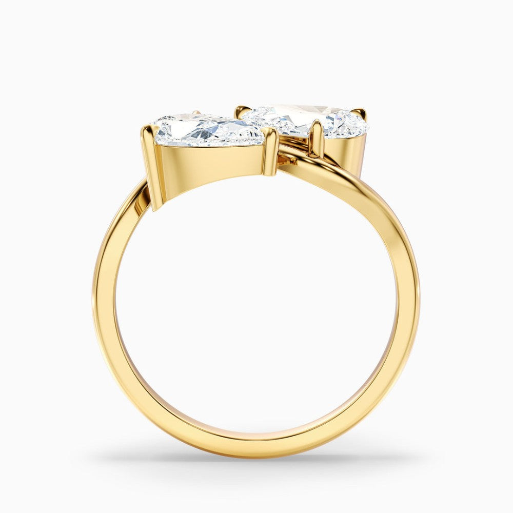Bypass Double Pear Cut Two-Stone Engagement Ring in Solid Gold⁠