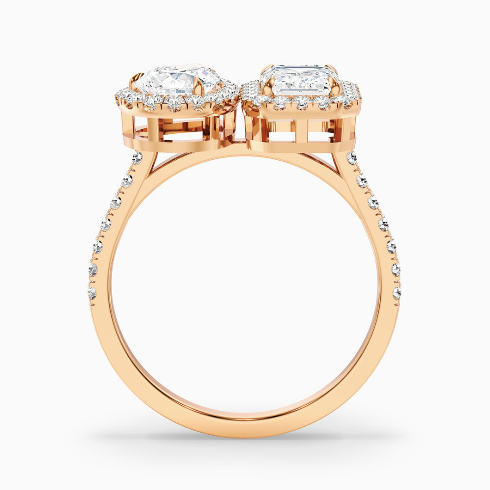18K Solid Gold Pear & Emerald Two Stone Diamond Ring