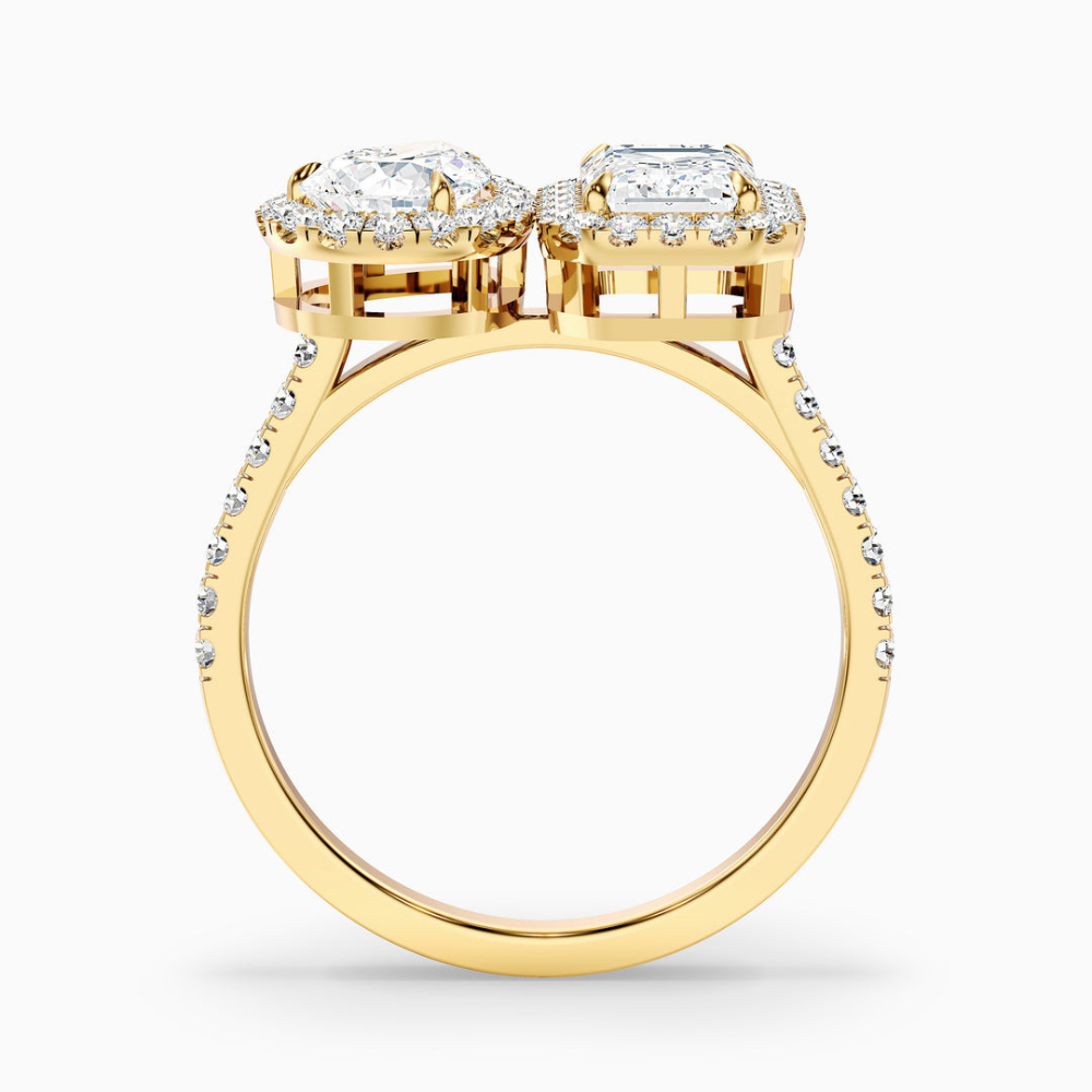 18K Solid Gold Pear & Emerald Two Stone Diamond Ring