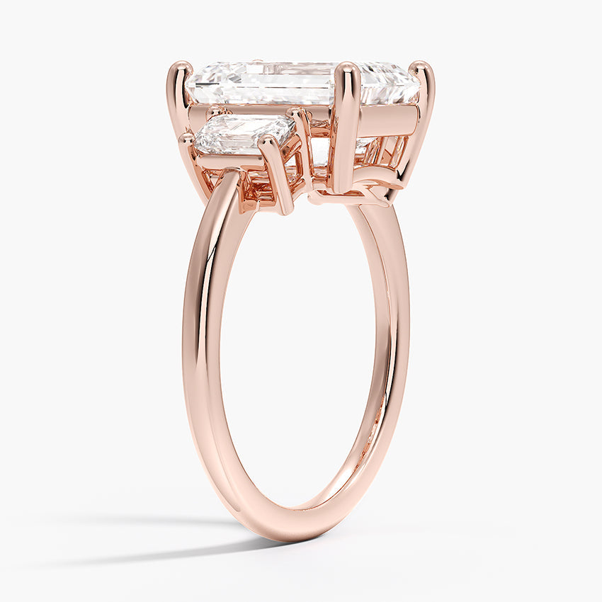 Trilogy Tapered Emerald Sides Lab Grown Diamond Engagement Ring in 18k Gold
