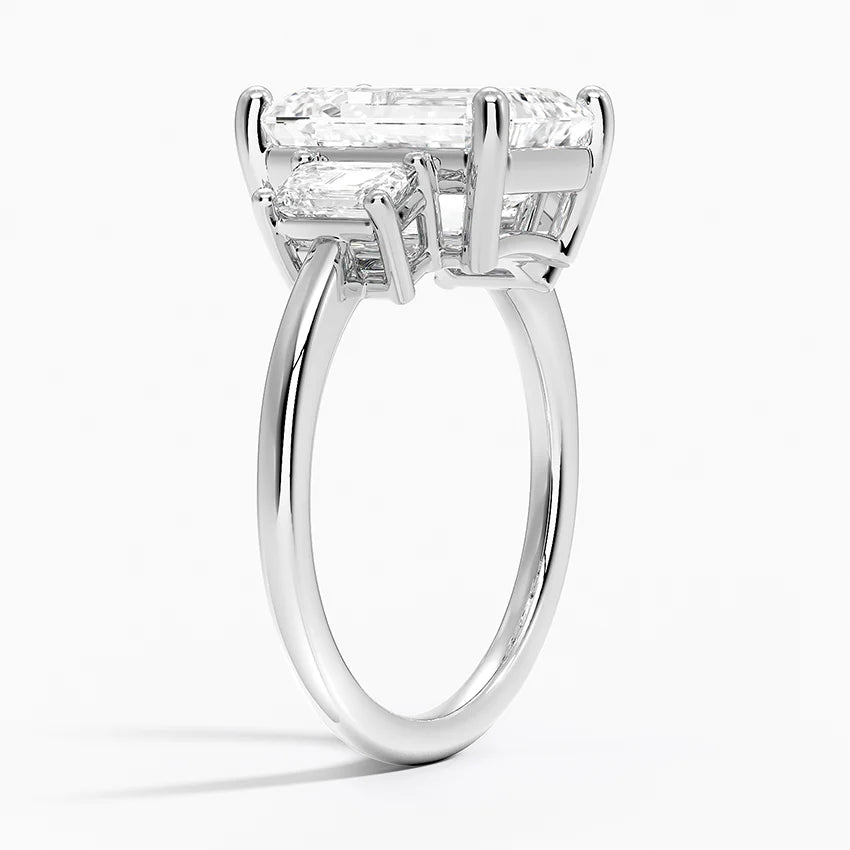 Trilogy Tapered Emerald Sides Lab Grown Diamond Engagement Ring in 18k Gold