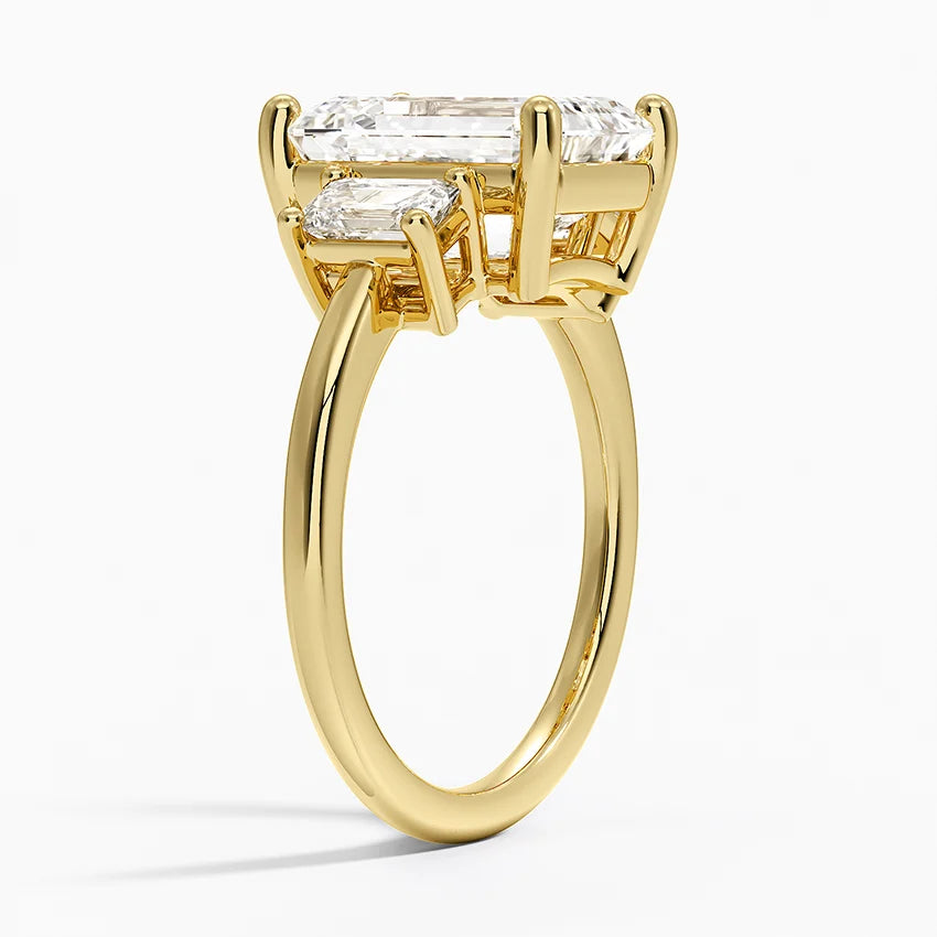 Trilogy Tapered Emerald Sides Lab Grown Diamond Engagement Ring in 18k Gold