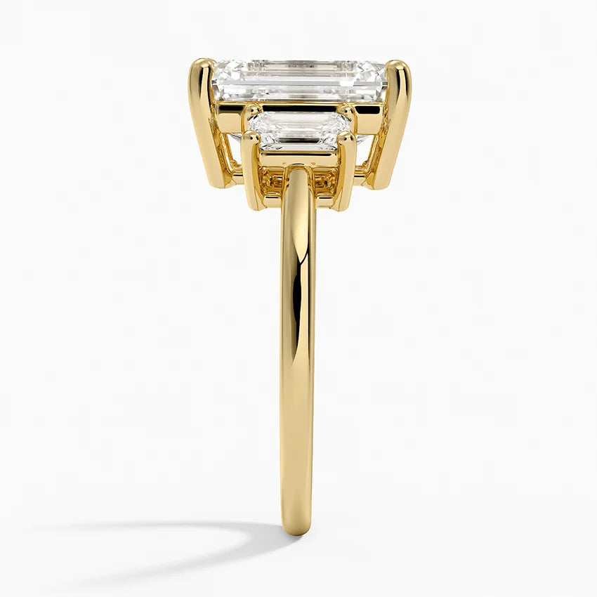 Trilogy Tapered Emerald Sides Lab Grown Diamond Engagement Ring in 18k Gold