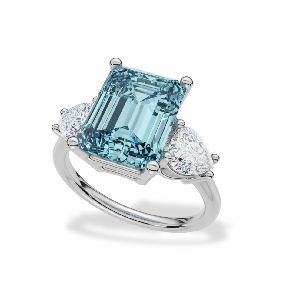 18K Solid Gold Fancy Color Trilogy Lab Diamond Heart Ring