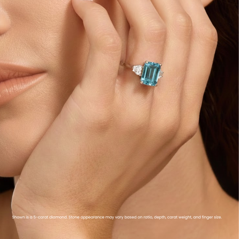 18K Solid Gold Fancy Color Trilogy Lab Diamond Heart Ring