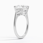 18K Solid Gold Cushion Trilogy Engagement Ring with Trillion Sides
