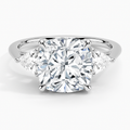 18K Solid Gold Cushion Trilogy Engagement Ring with Trillion Sides