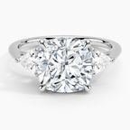 18K Solid Gold Cushion Trilogy Engagement Ring with Trillion Sides