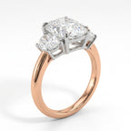 18K Solid Gold Elongated Cushion Diamond Ring with Half-Moon Sides