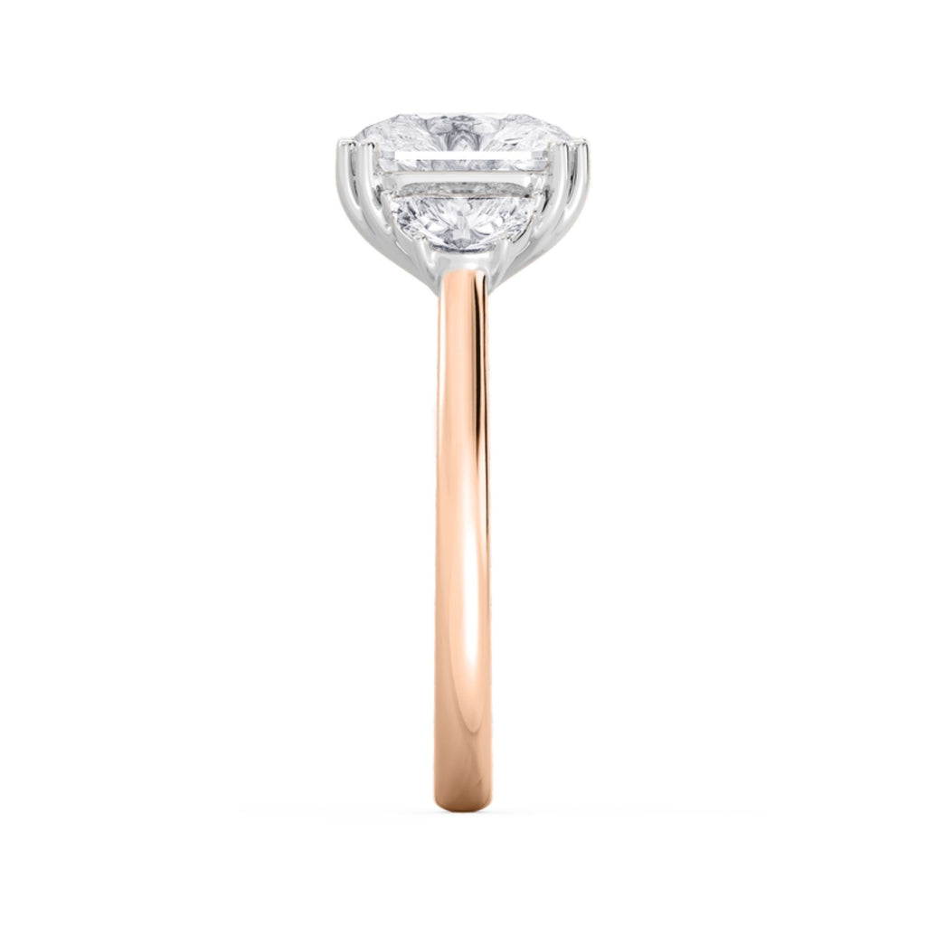 18K Solid Gold Elongated Cushion Diamond Ring with Half-Moon Sides
