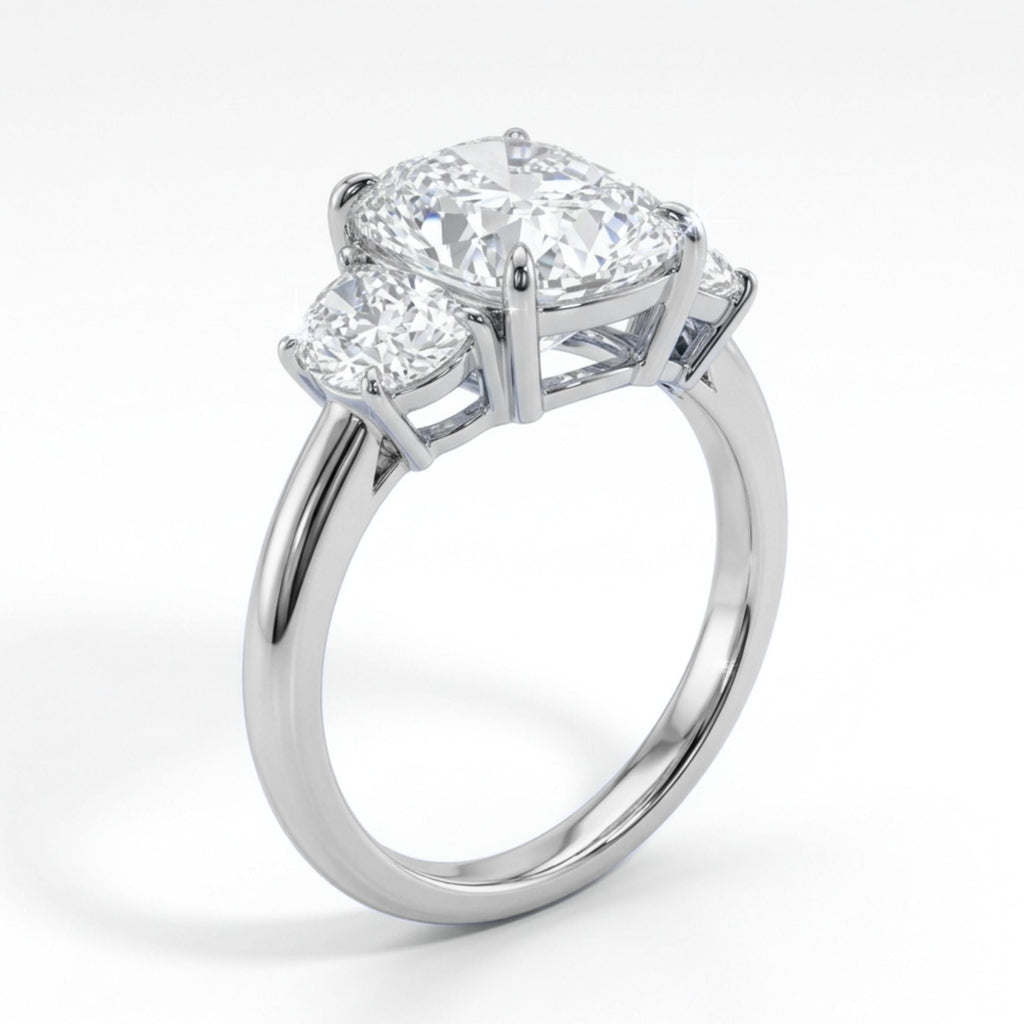 18K Solid Gold Elongated Cushion Diamond Ring with Half-Moon Sides