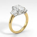 18K Solid Gold Elongated Cushion Diamond Ring with Half-Moon Sides