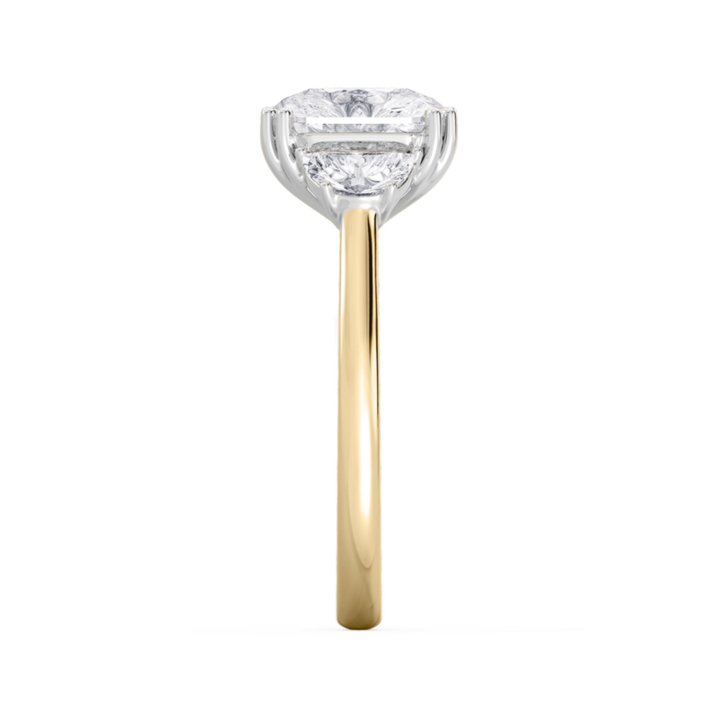 Trilogy (Half-Moon Side Stones) Lab Diamond Ring in 18K Gold - Elongated Cushion