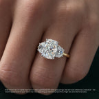 18K Solid Gold Elongated Cushion Diamond Ring with Half-Moon Sides
