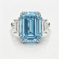 18K Solid Gold Fancy Blue Emerald Trilogy Lab Diamond Ring