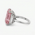 18K Solid Gold Fancy Pink Emerald Trilogy Lab Diamond Ring