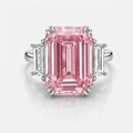 18K Solid Gold Fancy Pink Emerald Trilogy Lab Diamond Ring