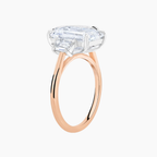 18K Solid Gold Emerald Trilogy Lab Diamond Ring with Trapezoids