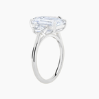 18K Solid Gold Emerald Trilogy Lab Diamond Ring with Trapezoids