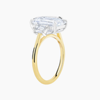 18K Solid Gold Emerald Trilogy Lab Diamond Ring with Trapezoids