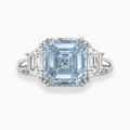 Trilogy Fancy Blue Asscher (Trapezoid Side Diamonds) Lab Diamond Ring in White Gold 18K