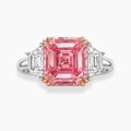 18K Solid Gold Fancy Pink Asscher Trapezoid Diamond Ring