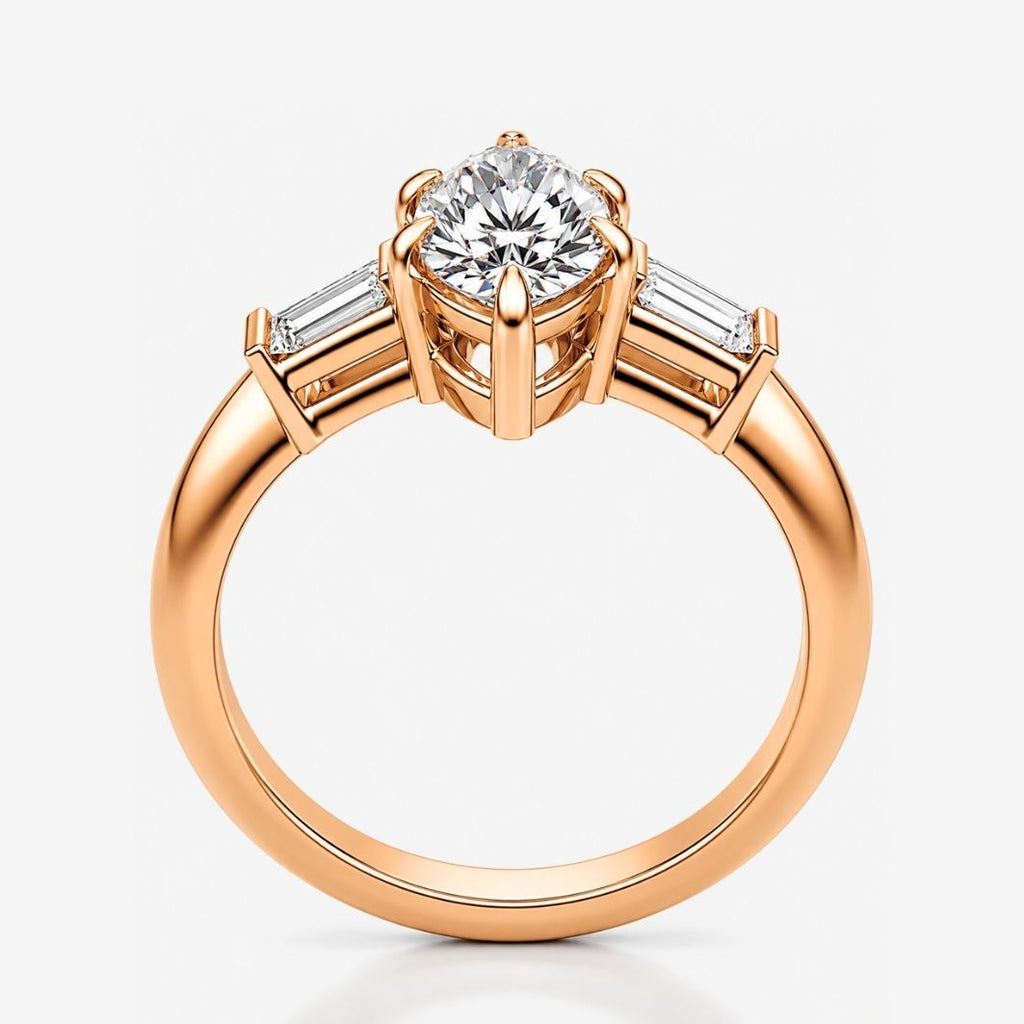 Trilogy (Baguette Side Diamonds) Lab Grown Diamond Engagement Ring in 18K Gold - Marquise