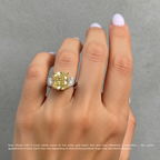 18K Solid Gold Fancy Yellow Cushion Half-Moon Diamond Ring