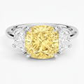 18K Solid Gold Fancy Yellow Cushion Half-Moon Diamond Ring