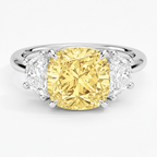 18K Solid Gold Fancy Yellow Cushion Half-Moon Diamond Ring