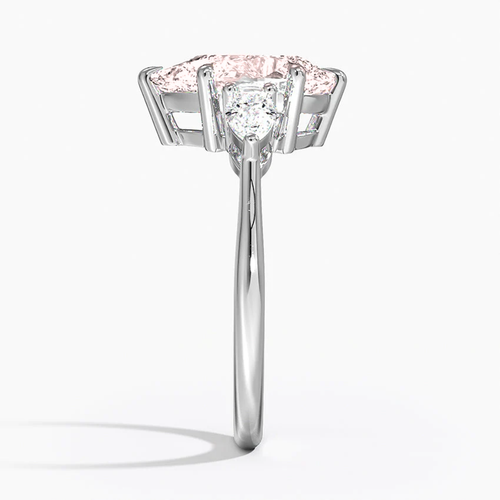 Trilogy Fancy Colored Lab Diamond Ring (Pear Side Diamonds) in White Gold 18K
