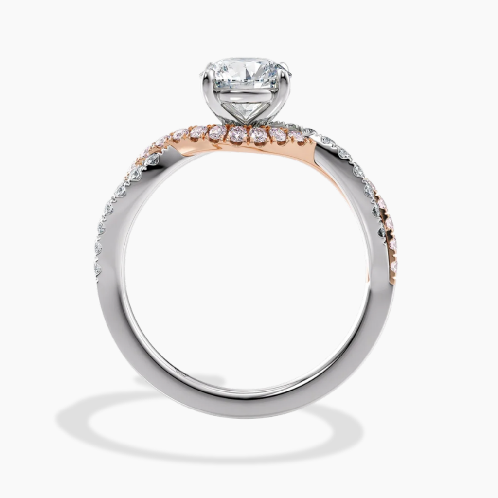 18K Solid Gold Twisted Fancy Pink Pavé Round Lab Diamond Ring