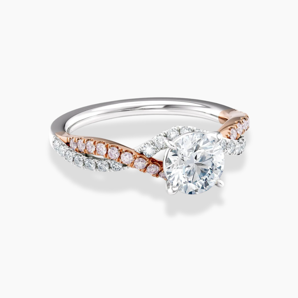 18K Solid Gold Twisted Fancy Pink Pavé Round Lab Diamond Ring