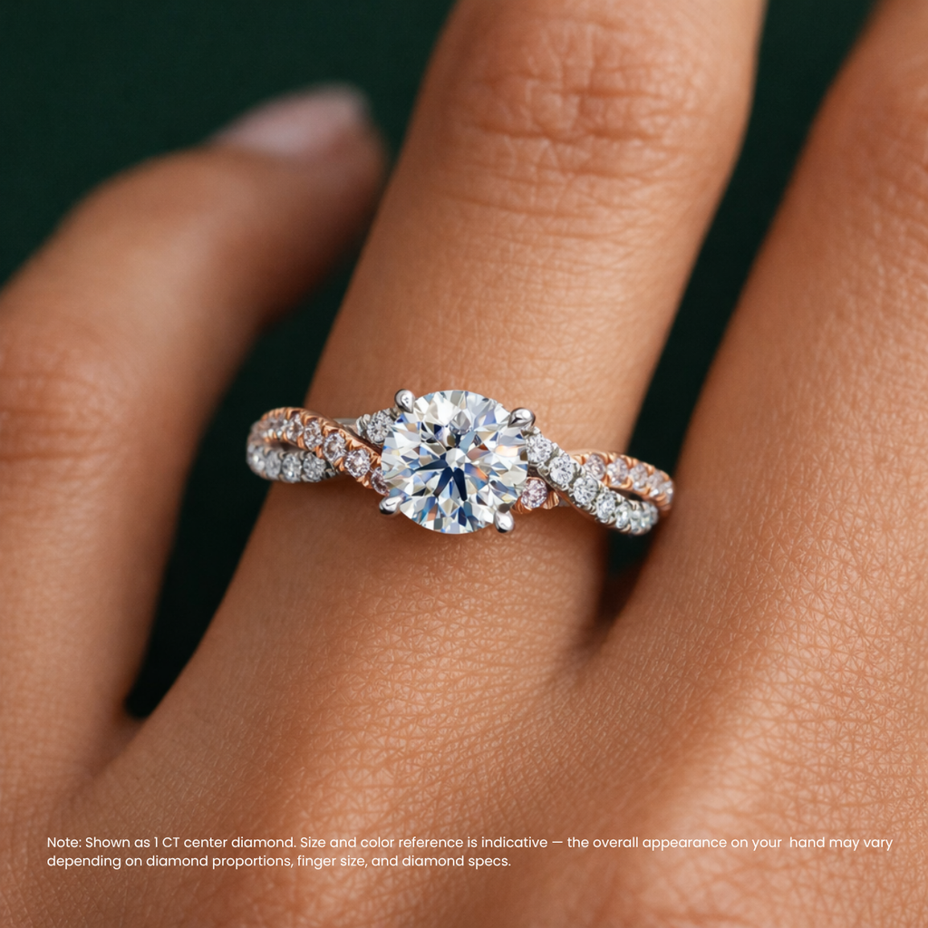 18K Solid Gold Twisted Fancy Pink Pavé Round Lab Diamond Ring
