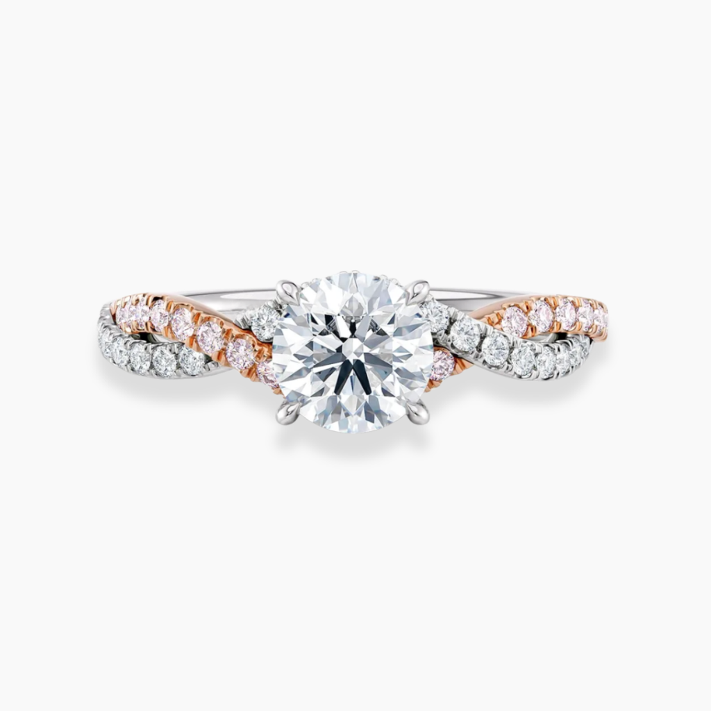 18K Solid Gold Twisted Fancy Pink Pavé Round Lab Diamond Ring