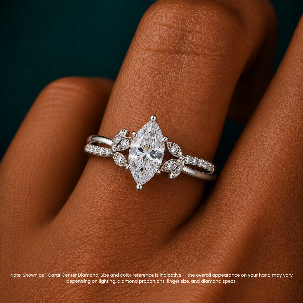 Veronica Twisted Accents Lab Grown Diamond Engagement Ring in 18K Gold - Marquise