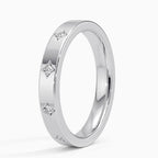 Diamond Starburst Flush Set Flat Wedding Band in Solid Gold⁠