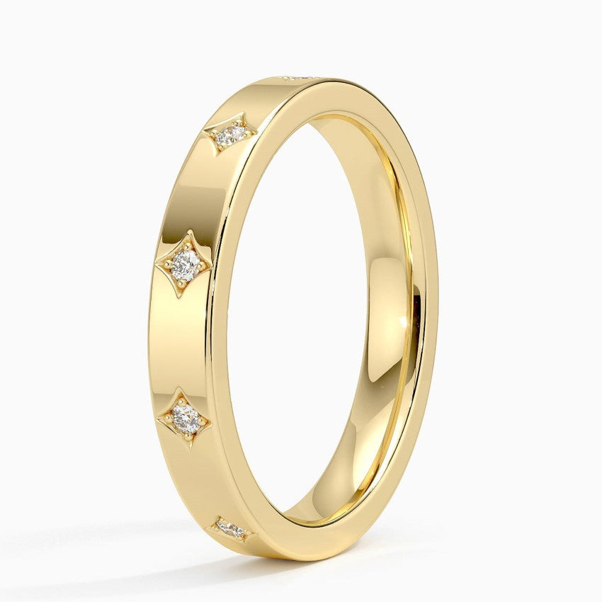 Flush Set Lab Grown Diamond Ring Band 18K Gold - Rachelle