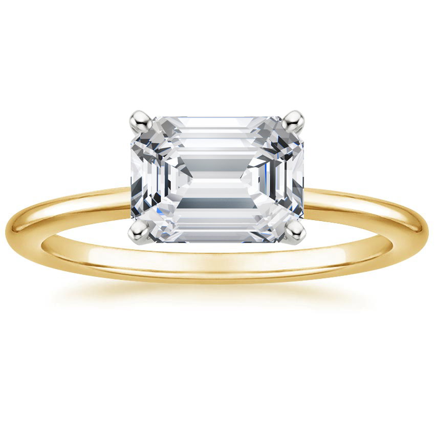 East West Lab Grown Diamond Engagement Ring 18K Gold - Emerald