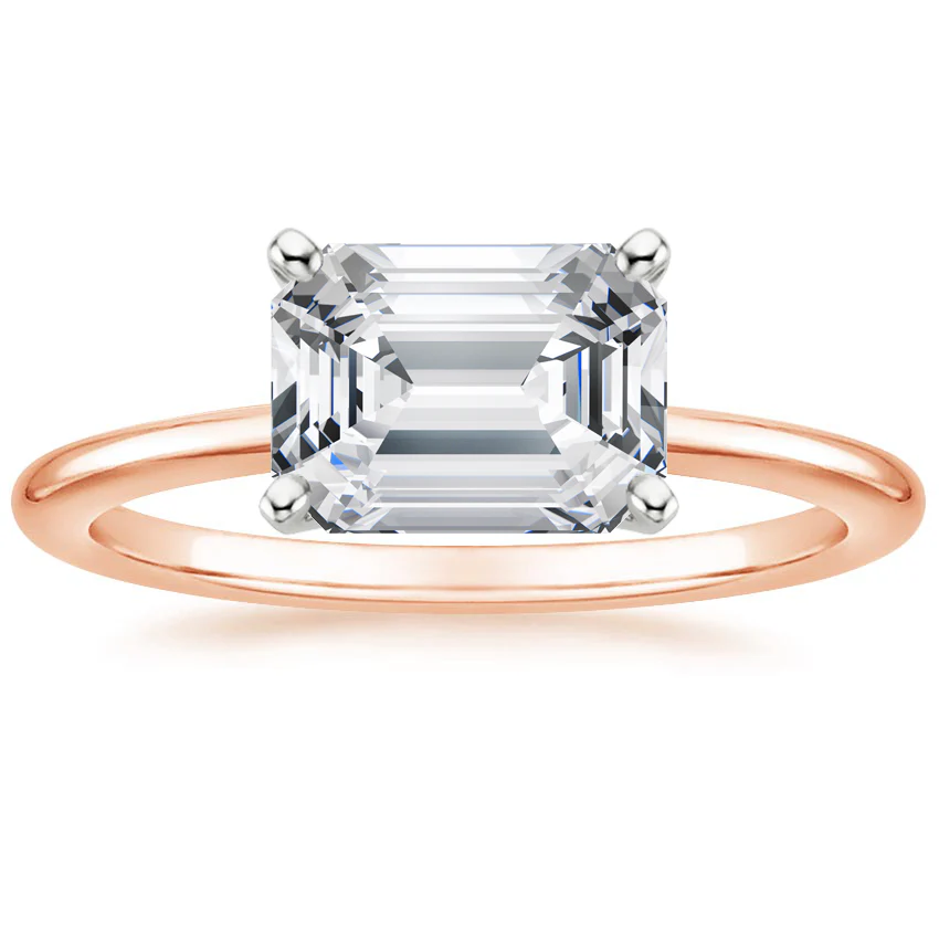 East West Lab Grown Diamond Engagement Ring 18K Gold - Emerald