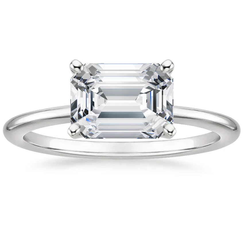 East West Lab Grown Diamond Engagement Ring 18K Gold - Emerald