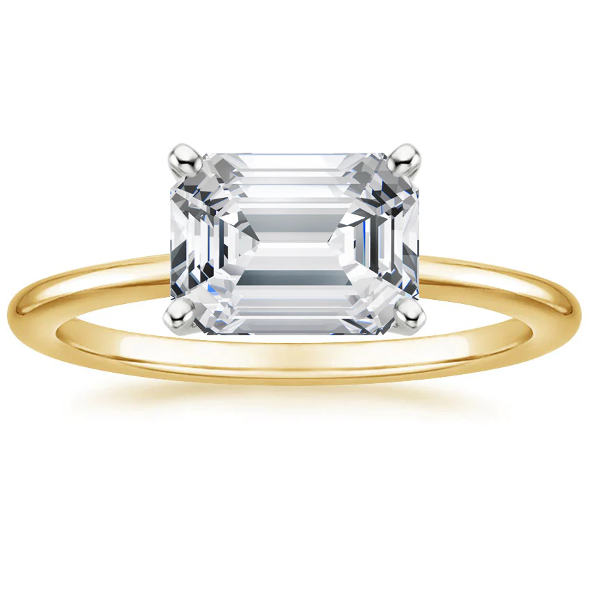 East West Lab Grown Diamond Engagement Ring 18K Gold - Emerald