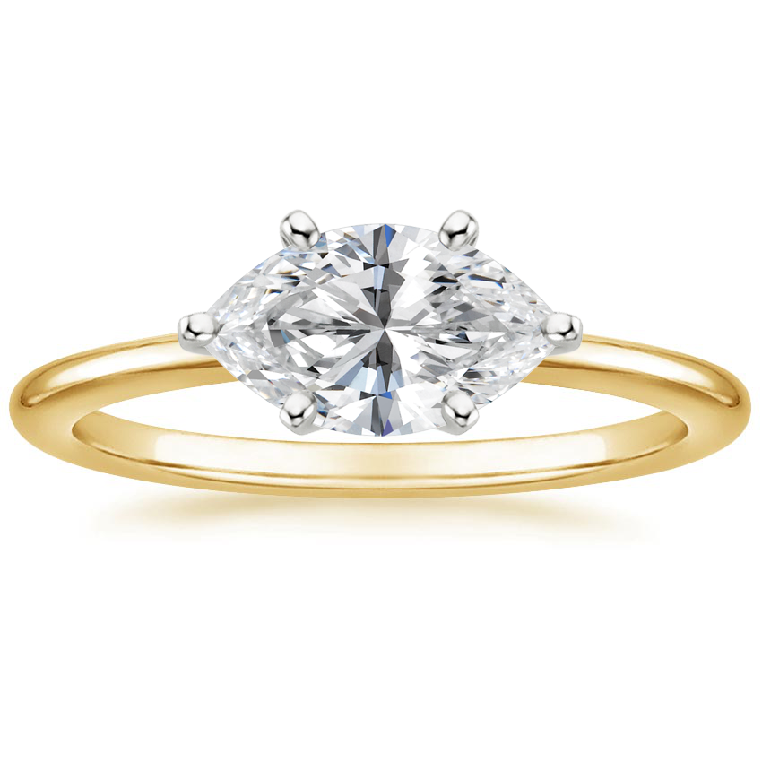 18K Solid Gold Marquise East West Lab Diamond Ring
