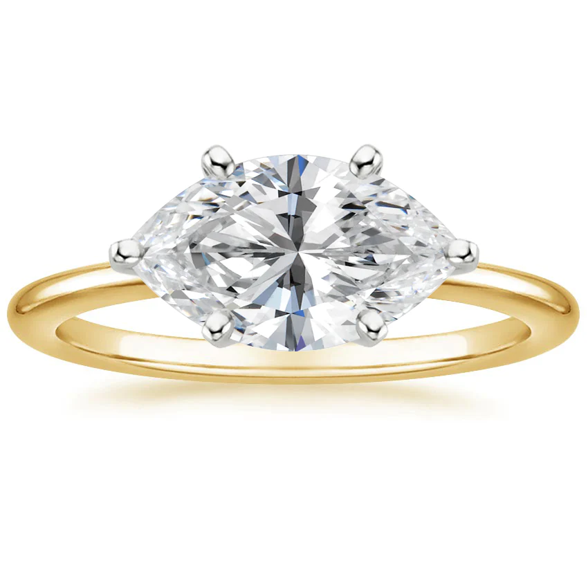 East West Lab Grown Diamond Engagement Ring 18K Gold - Marquise