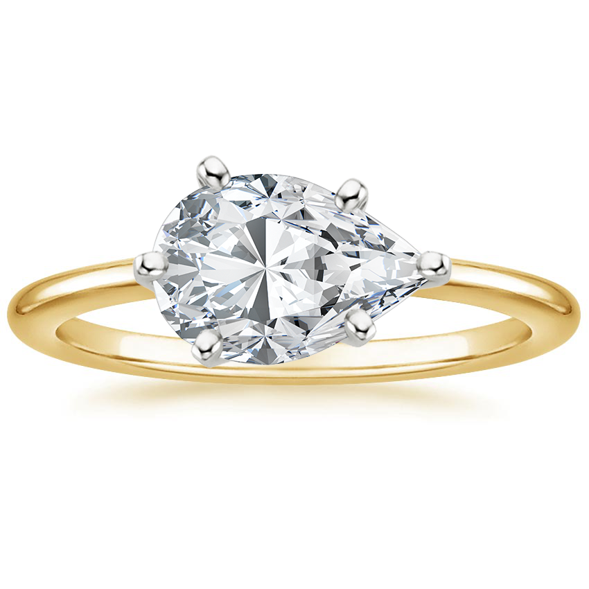 East West Lab Grown Diamond Engagement Ring 18K Gold - Pear