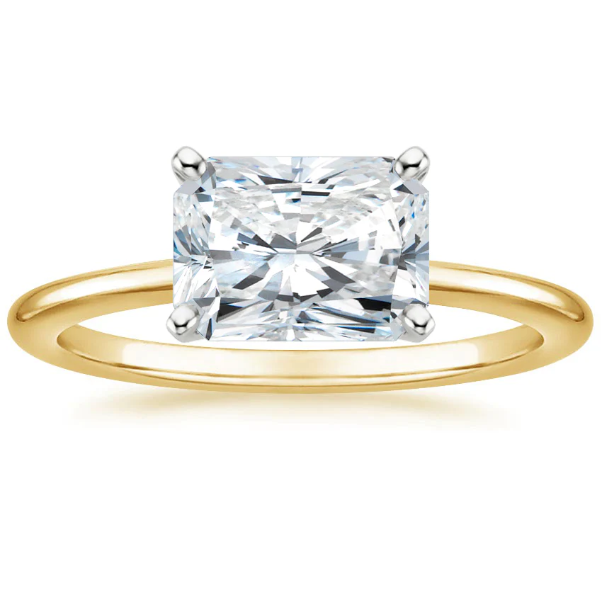 East West Lab Grown Diamond Engagement Ring 18K Gold - Radiant